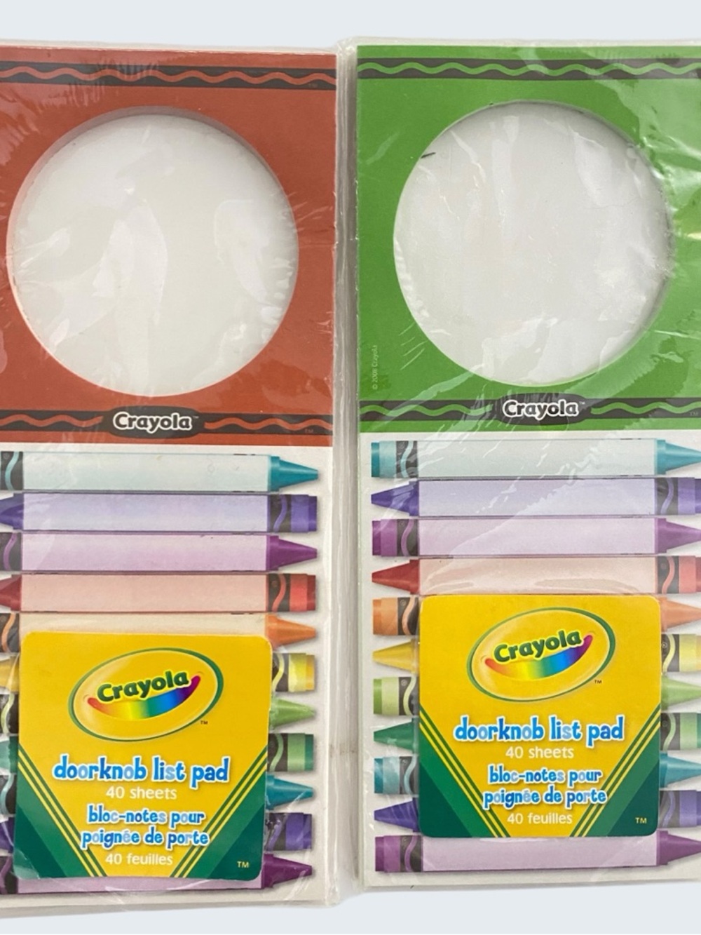 Lot of 2 New 2008 Crayola DOORKNOB LIST PAD New 40 Sheets Each SEALED